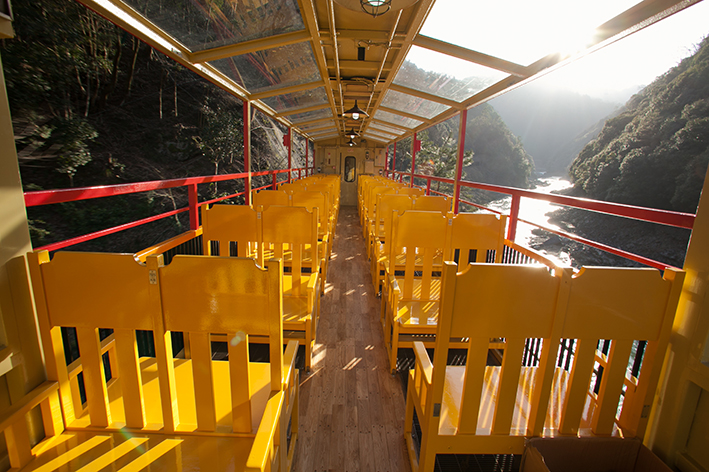 The open carriage of the Sagano train, a scenic spot in Arashiyama, Kyoto