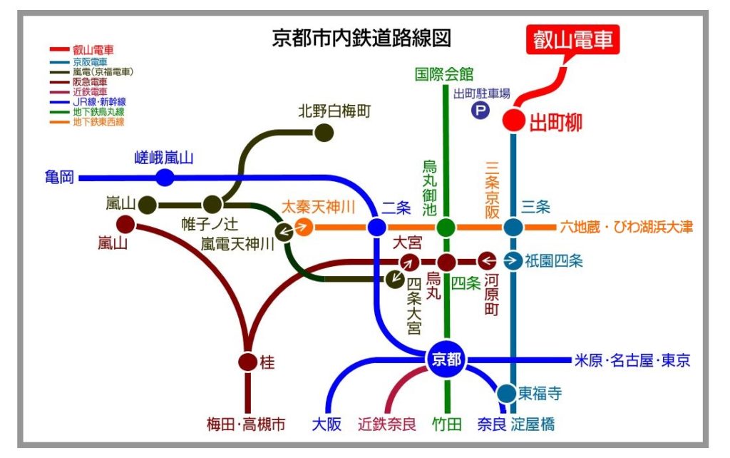 京都貴船叡山電車的路線圖